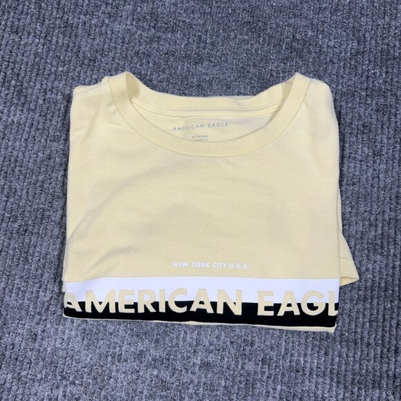 American Eagle Graphic Shirt Men XL Light Yellow Standard Fit N.Y. City USA 1977 - Picture 7 of 12